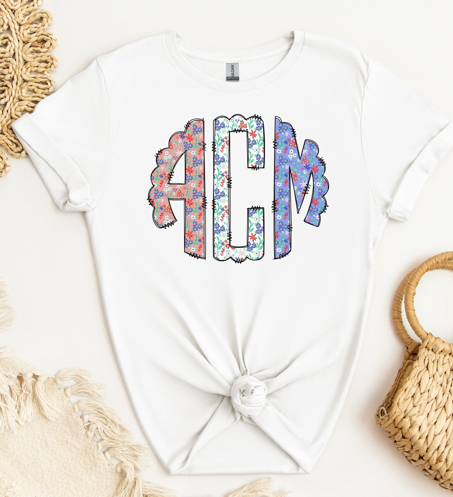 Red White & Blue Floral Monogram