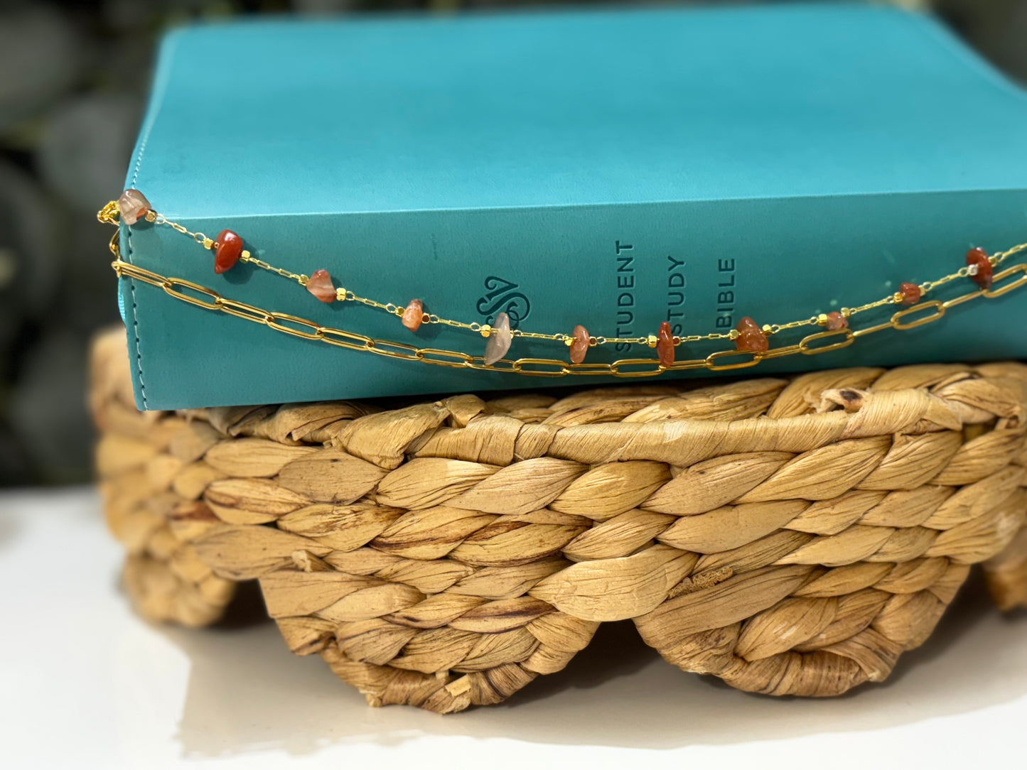 Amber Glow Gemstone Layering Chain | Warm Tone Bible Chain Accessory | Christian Gift for Her