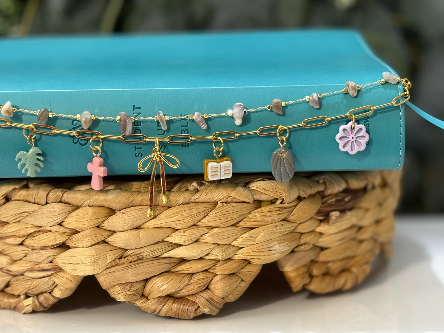 Gentle Faith Bible Charm Chain | Soft Neutral Bible Charm Chain | Christian Gift for Women