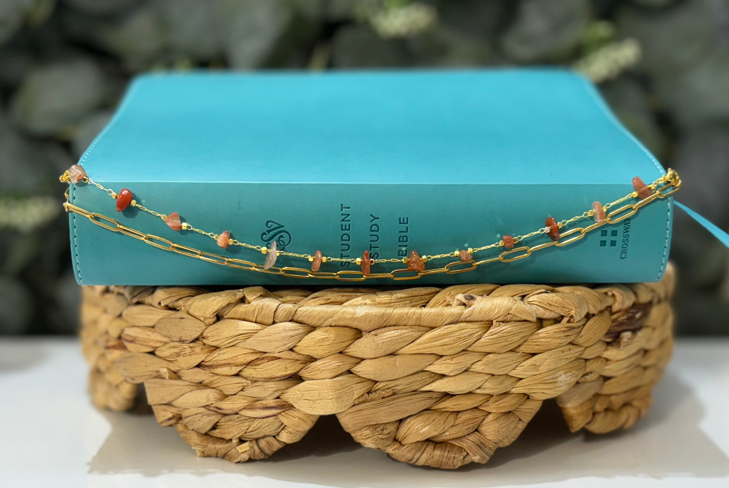 Amber Glow Gemstone Layering Chain | Warm Tone Bible Chain Accessory | Christian Gift for Her