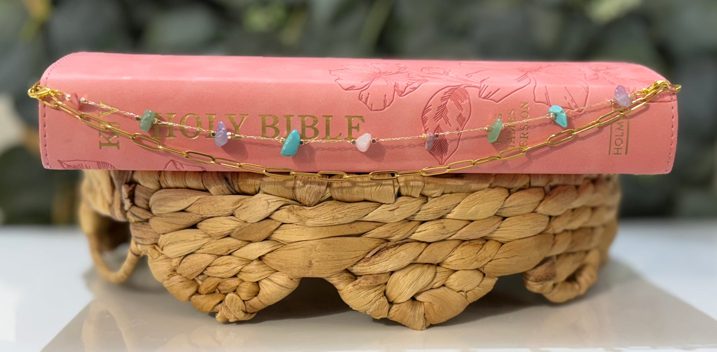 Pastel Bloom Gemstone Layering Chain | Pastel Bible Chain Accessory | Christian Gift for Women
