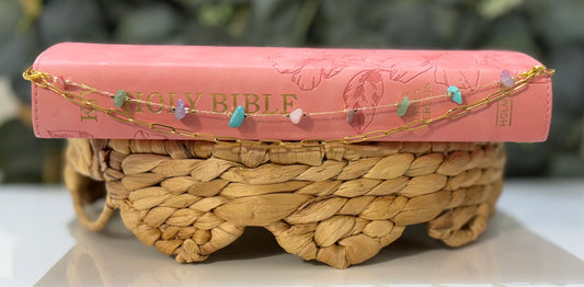 Pastel Bloom Gemstone Layering Chain | Pastel Bible Chain Accessory | Christian Gift for Women