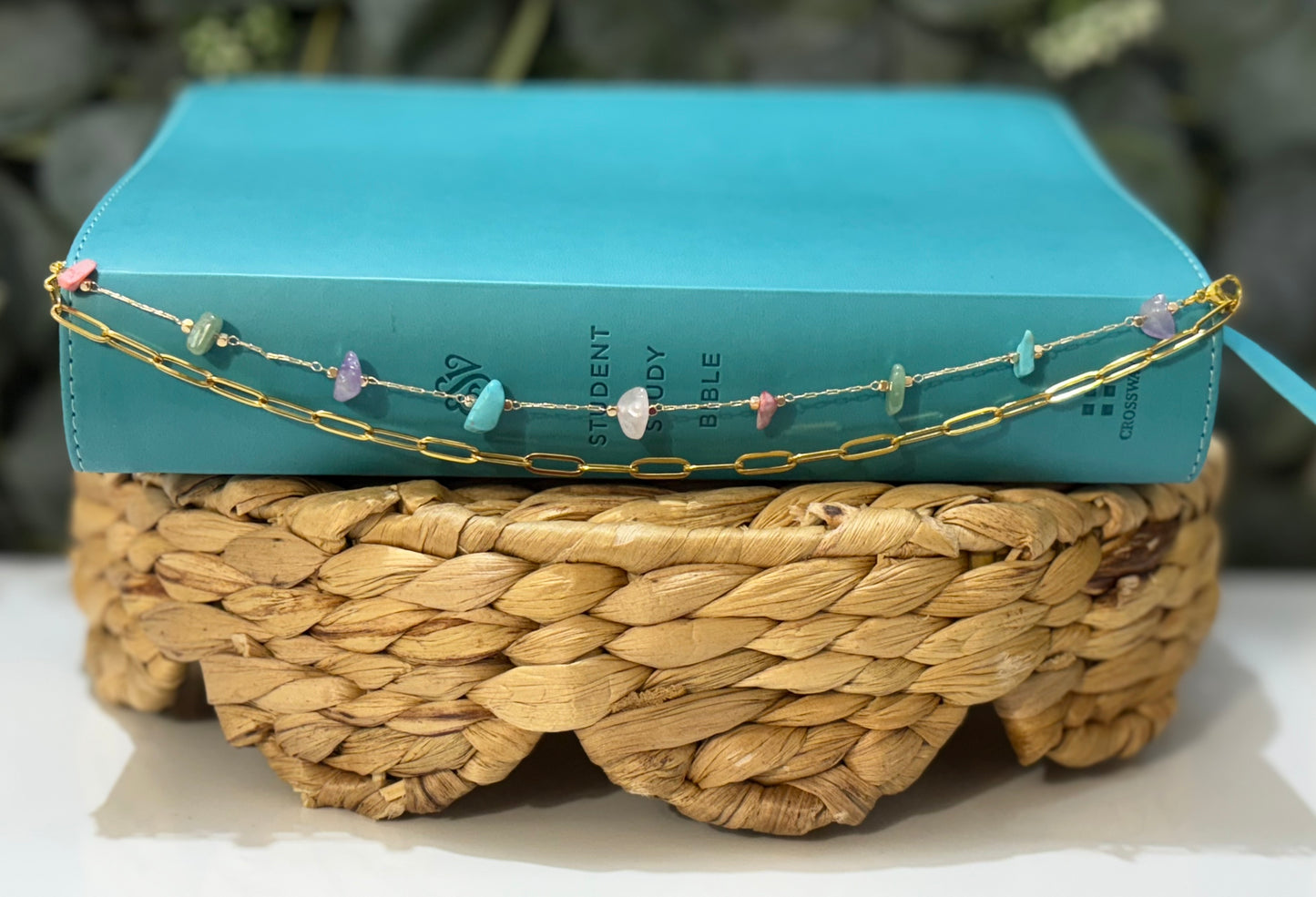 Pastel Bloom Gemstone Layering Chain | Pastel Bible Chain Accessory | Christian Gift for Women