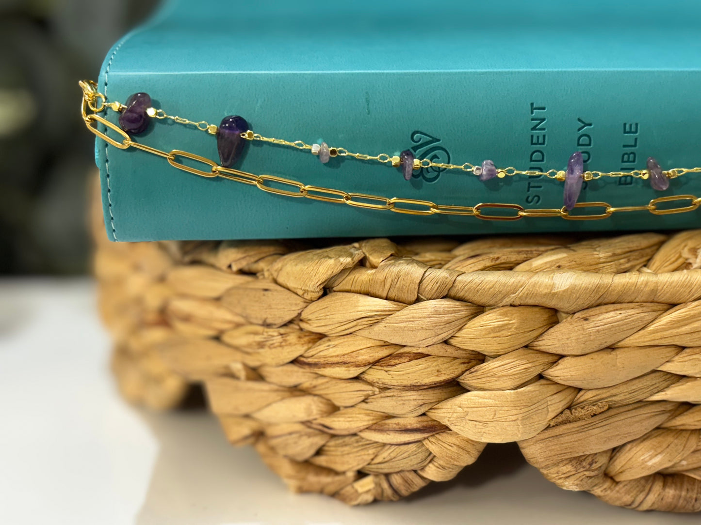 Lavender Mist Gemstone Layering Chain | Purple Bible Chain Accessory | Christian Gift for Women