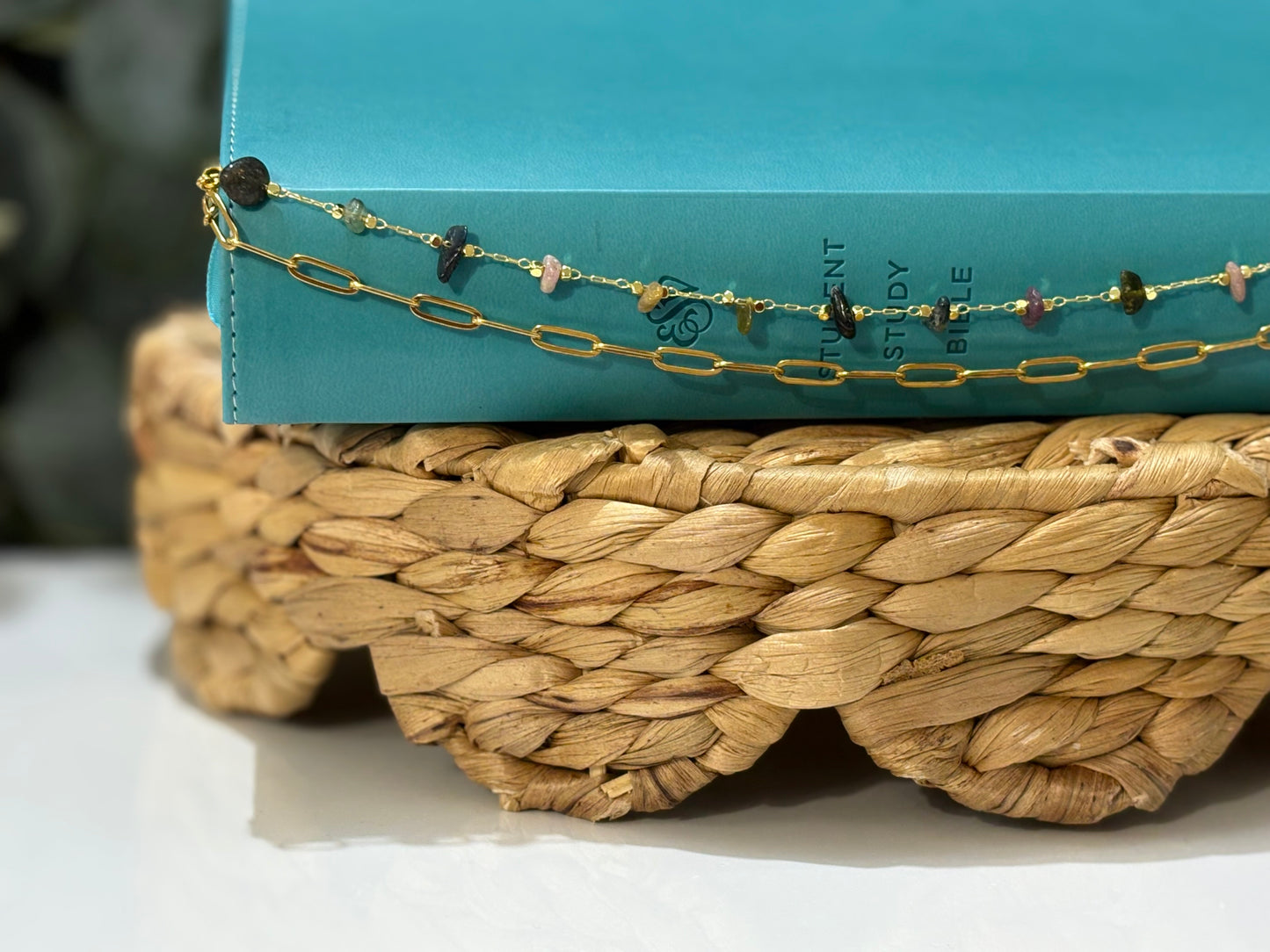 Olive Grove Gemstone Layering Chain | Green Bible Chain Accessory | Earthy Christian Gift