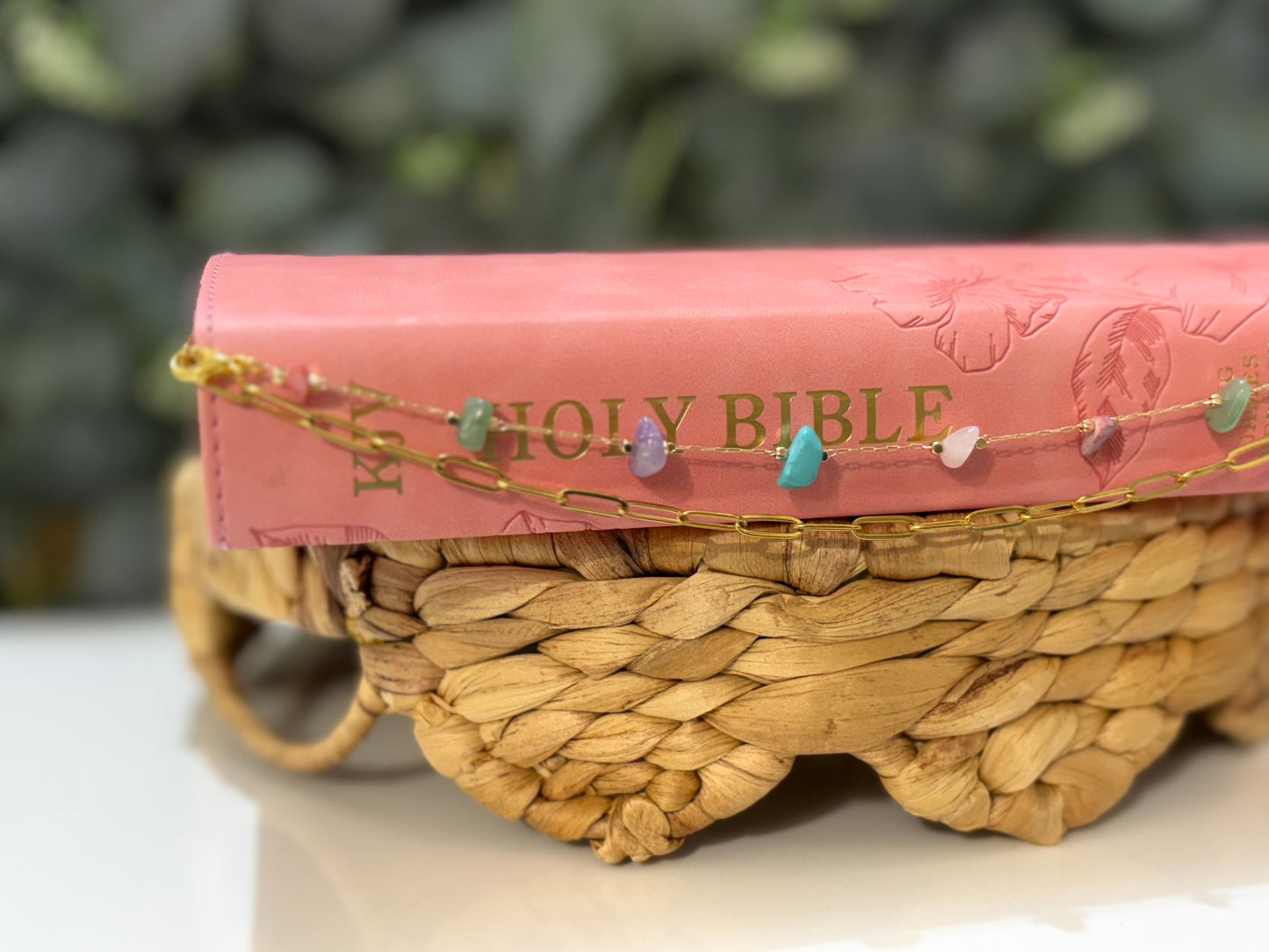 Pastel Bloom Gemstone Layering Chain | Pastel Bible Chain Accessory | Christian Gift for Women