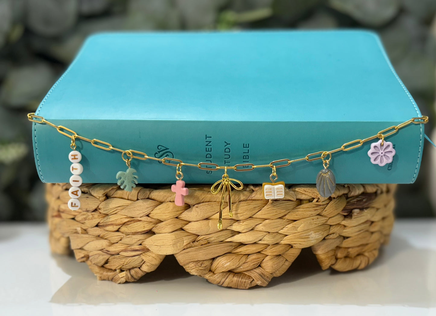 Gentle Faith Bible Charm Chain | Soft Neutral Bible Charm Chain | Christian Gift for Women