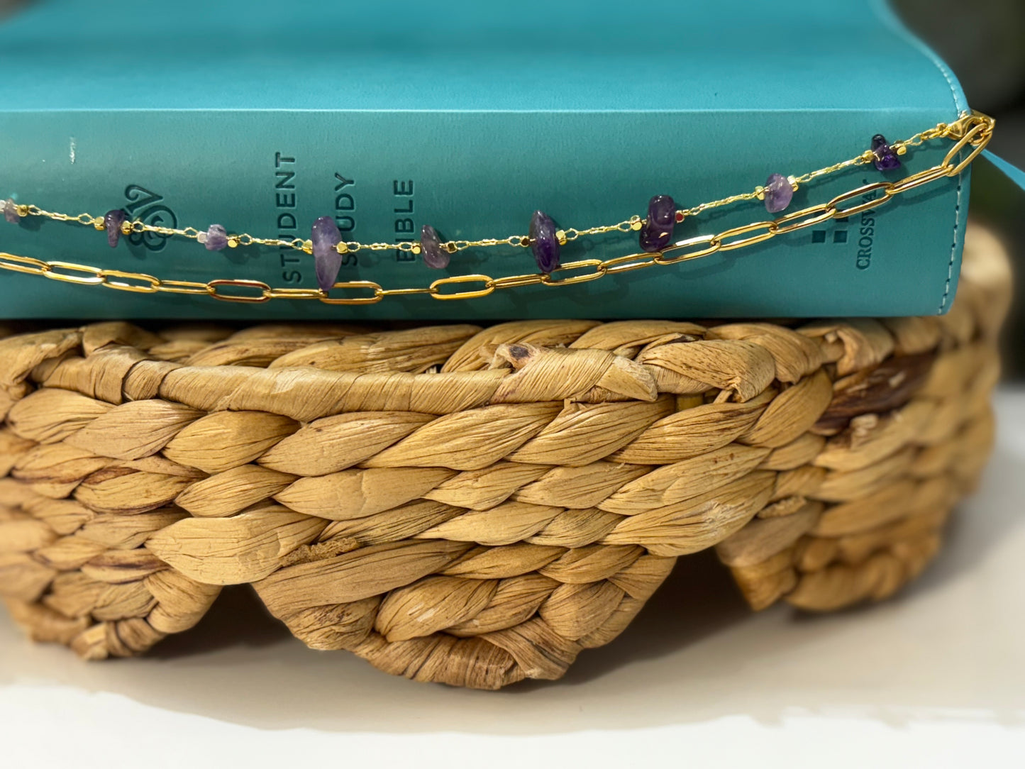 Lavender Mist Gemstone Layering Chain | Purple Bible Chain Accessory | Christian Gift for Women