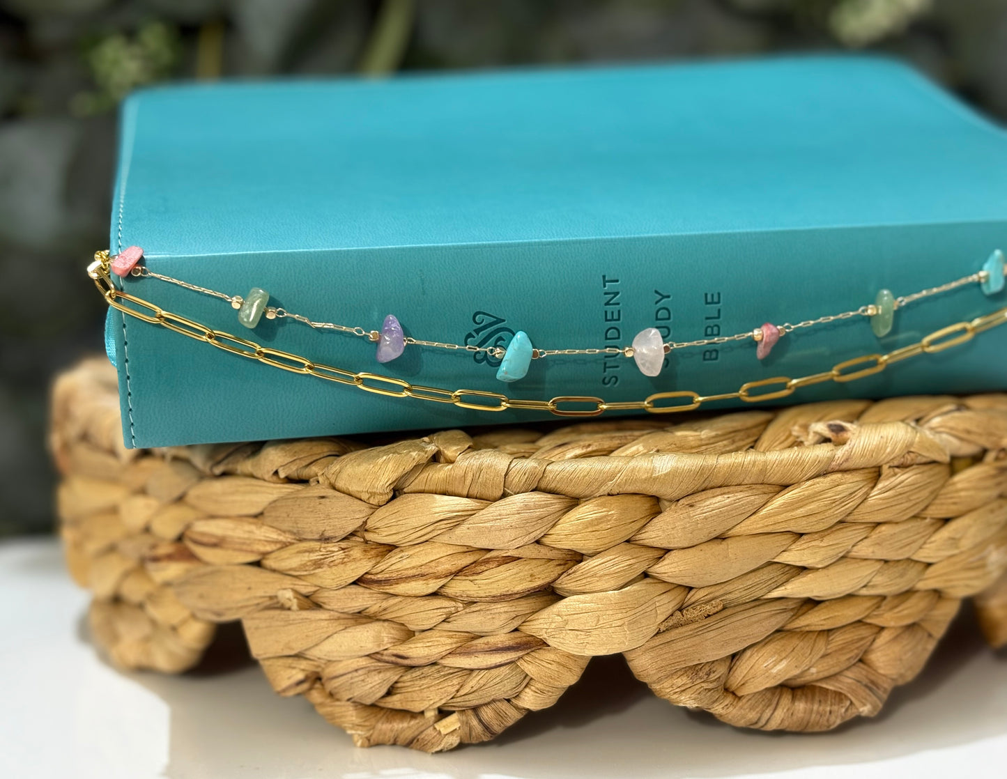 Pastel Bloom Gemstone Layering Chain | Pastel Bible Chain Accessory | Christian Gift for Women
