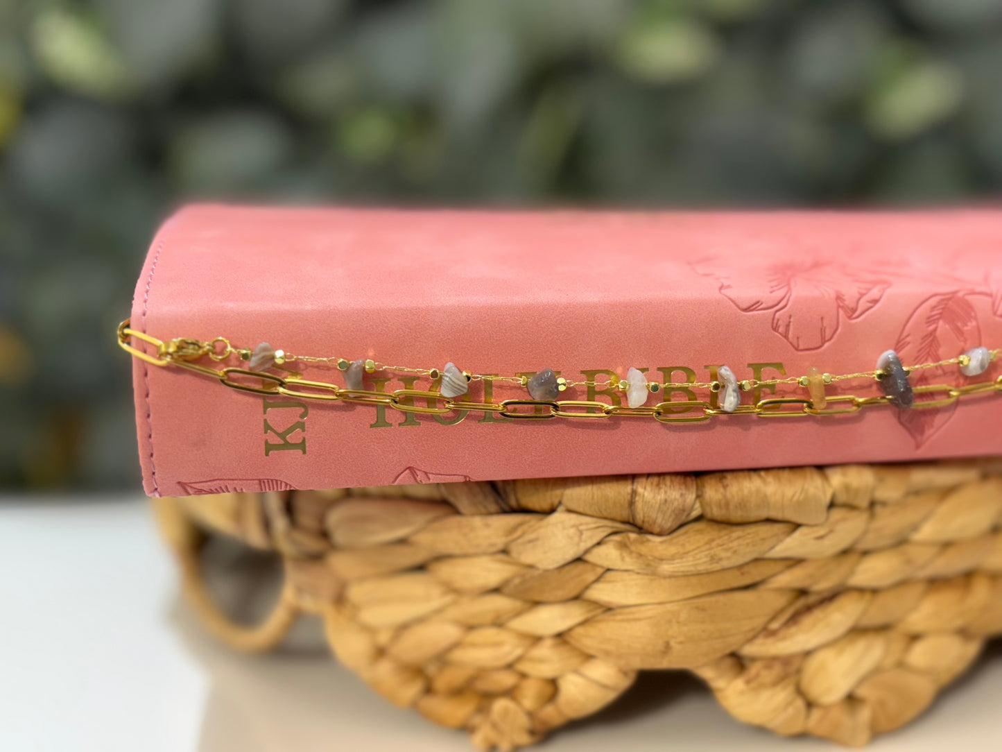 Sandstone Gemstone Layering Chain | Neutral Bible Chain Accessory | Minimal Christian Gift
