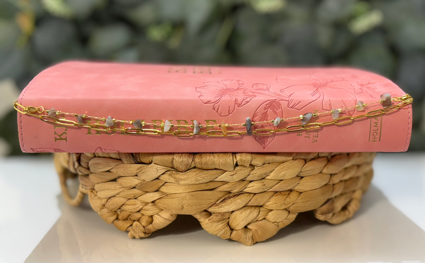 Sandstone Gemstone Layering Chain | Neutral Bible Chain Accessory | Minimal Christian Gift